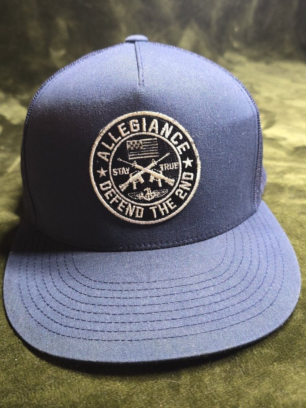 Allegiance Clothing Defend the 2nd Trucker Hat Navy Snapback Mesh Cap